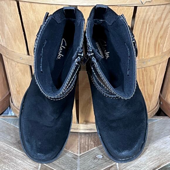 Clarks Bendables Whistle Ranch Black Suede Leather Zip-Up Mid Boots Women Size 7 - Picture 10 of 12